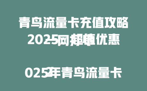 青鸟流量卡充值攻略2025：超值优惠一网打尽  

2025年青鸟流量卡充值指南：省钱省心更省流量  

青鸟流量卡充值大揭秘：2025年最新优惠不容错过  

2025年必看！