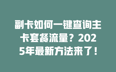 副卡如何一键查询主卡套餐流量？2025年最新方法来了！