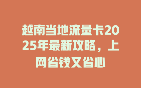 越南当地流量卡2025年最新攻略，上网省钱又省心