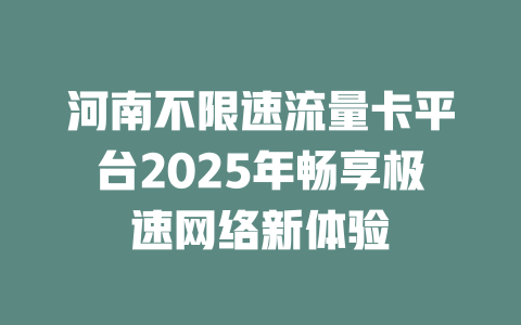 河南不限速流量卡平台2025年畅享极速网络新体验