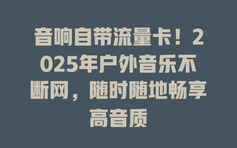 音响自带流量卡！2025年户外音乐不断网，随时随地畅享高音质