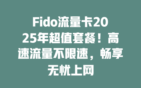 Fido流量卡2025年超值套餐！高速流量不限速，畅享无忧上网