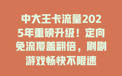 中大王卡流量2025年重磅升级！定向免流覆盖翻倍，刷剧游戏畅快不限速