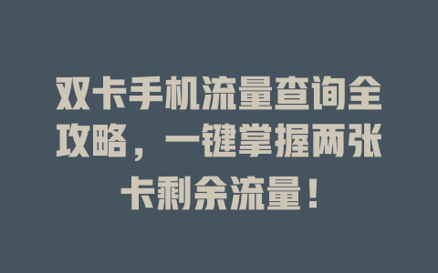 双卡手机流量查询全攻略，一键掌握两张卡剩余流量！