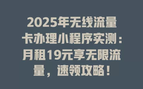 2025年无线流量卡办理小程序实测：月租19元享无限流量，速领攻略！