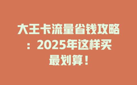 大王卡流量省钱攻略：2025年这样买最划算！