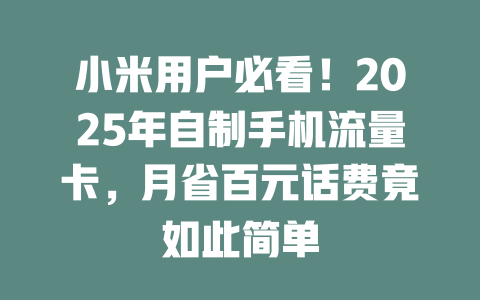 小米用户必看！2025年自制手机流量卡，月省百元话费竟如此简单