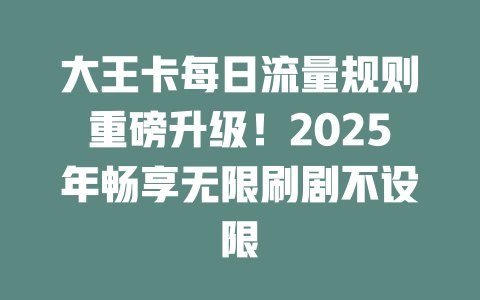 大王卡每日流量规则重磅升级！2025年畅享无限刷剧不设限