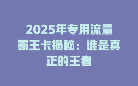 2025年专用流量霸王卡揭秘：谁是真正的王者