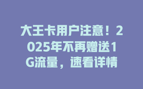 大王卡用户注意！2025年不再赠送1G流量，速看详情