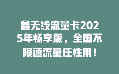 鑫无线流量卡2025年畅享版，全国不限速流量任性用！