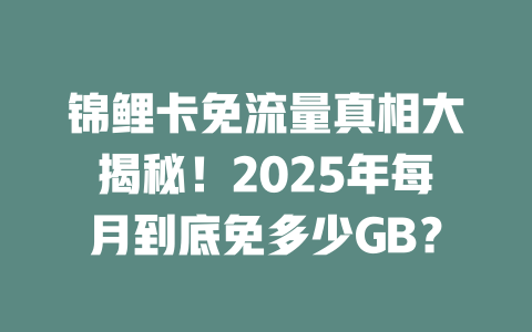 锦鲤卡免流量真相大揭秘！2025年每月到底免多少GB？