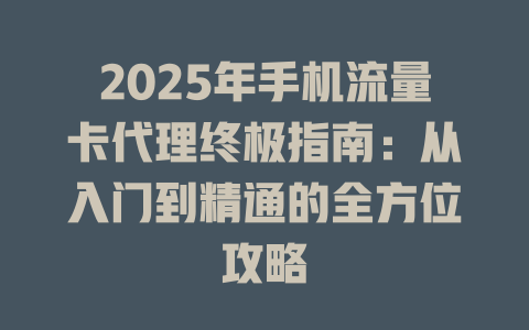 2025年手机流量卡代理终极指南：从入门到精通的全方位攻略