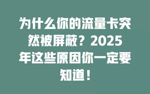 为什么你的流量卡突然被屏蔽？2025年这些原因你一定要知道！