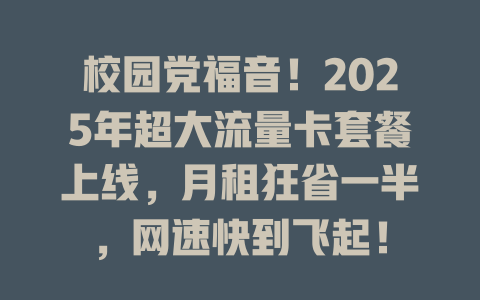 校园党福音！2025年超大流量卡套餐上线，月租狂省一半，网速快到飞起！