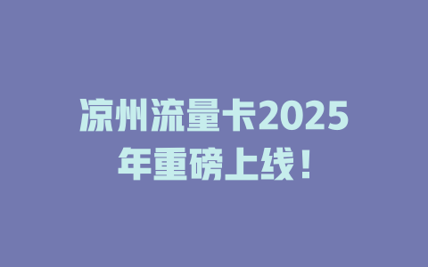 凉州流量卡2025年重磅上线！