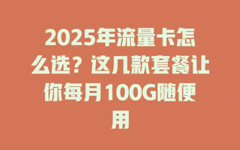 2025年流量卡怎么选？这几款套餐让你每月100G随便用