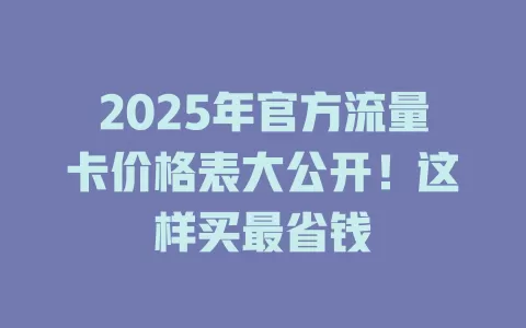 2025年官方流量卡价格表大公开！这样买最省钱