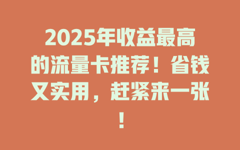 2025年收益最高的流量卡推荐！省钱又实用，赶紧来一张！
