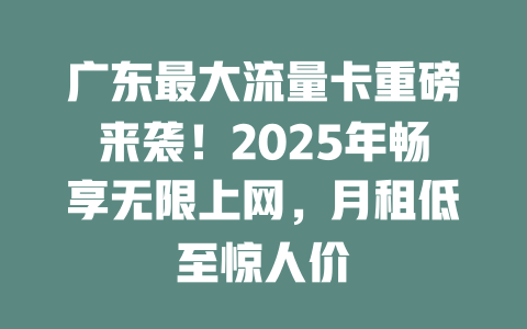 广东最大流量卡重磅来袭！2025年畅享无限上网，月租低至惊人价