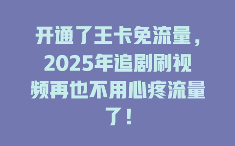 开通了王卡免流量，2025年追剧刷视频再也不用心疼流量了！