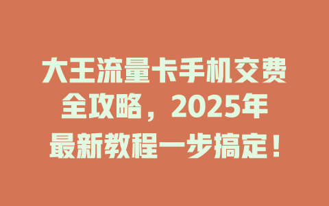 大王流量卡手机交费全攻略，2025年最新教程一步搞定！