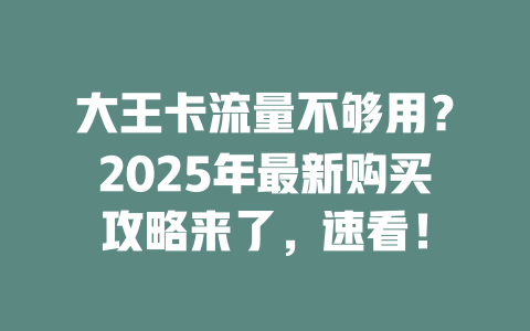 大王卡流量不够用？2025年最新购买攻略来了，速看！