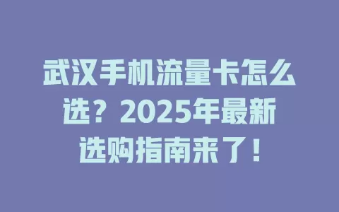 武汉手机流量卡怎么选？2025年最新选购指南来了！