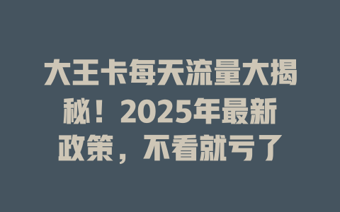 大王卡每天流量大揭秘！2025年最新政策，不看就亏了