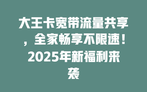 大王卡宽带流量共享，全家畅享不限速！2025年新福利来袭