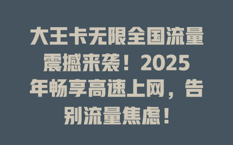 大王卡无限全国流量震撼来袭！2025年畅享高速上网，告别流量焦虑！