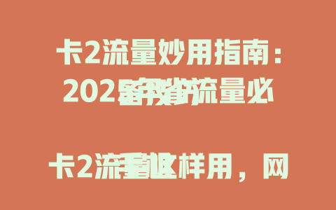卡2流量妙用指南：2025年省流量必备技巧  

手机卡2流量这样用，网速快又省！
