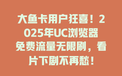 大鱼卡用户狂喜！2025年UC浏览器免费流量无限刷，看片下剧不再愁！