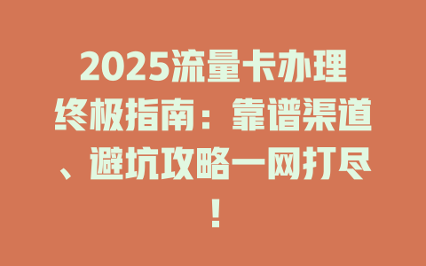 2025流量卡办理终极指南：靠谱渠道、避坑攻略一网打尽！
