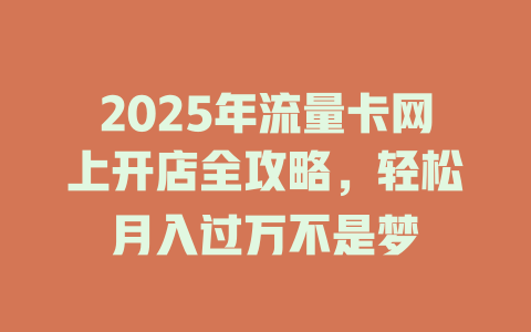 2025年流量卡网上开店全攻略，轻松月入过万不是梦