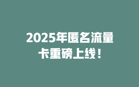 2025年匿名流量卡重磅上线！