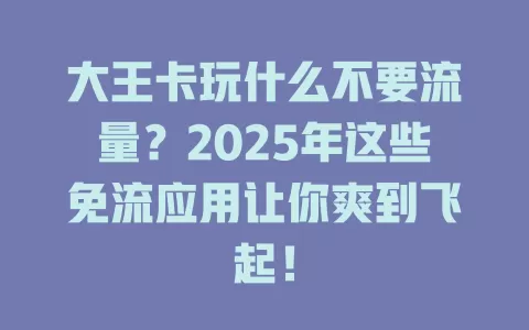 大王卡玩什么不要流量？2025年这些免流应用让你爽到飞起！