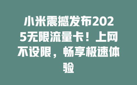 小米震撼发布2025无限流量卡！上网不设限，畅享极速体验