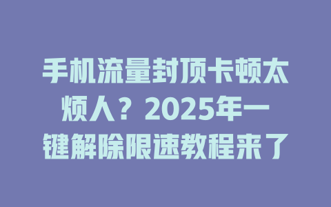 手机流量封顶卡顿太烦人？2025年一键解除限速教程来了