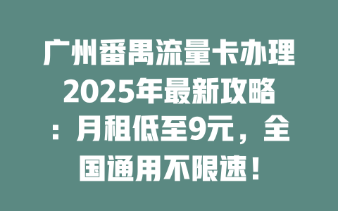 广州番禺流量卡办理2025年最新攻略：月租低至9元，全国通用不限速！
