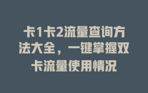 卡1卡2流量查询方法大全，一键掌握双卡流量使用情况