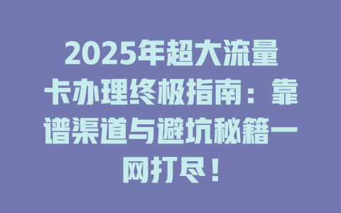 2025年超大流量卡办理终极指南：靠谱渠道与避坑秘籍一网打尽！
