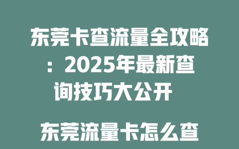 东莞卡查流量全攻略：2025年最新查询技巧大公开  

东莞流量卡怎么查？