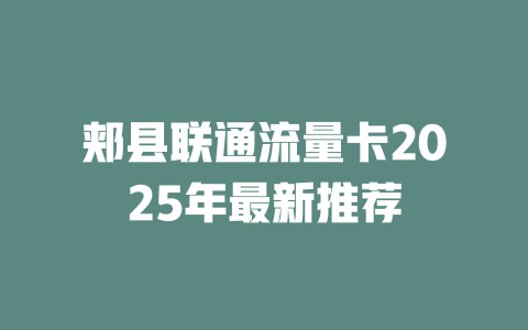 郏县联通流量卡2025年最新推荐