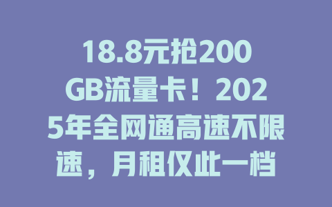 18.8元抢200GB流量卡！2025年全网通高速不限速，月租仅此一档