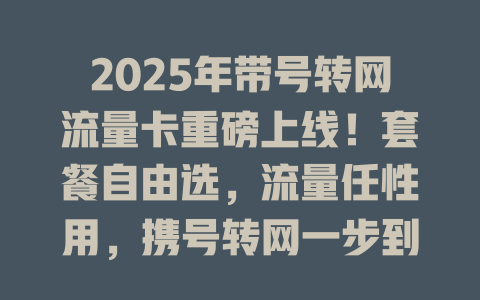 2025年带号转网流量卡重磅上线！套餐自由选，流量任性用，携号转网一步到位！
