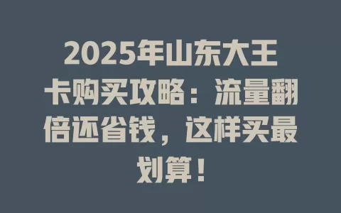 2025年山东大王卡购买攻略：流量翻倍还省钱，这样买最划算！