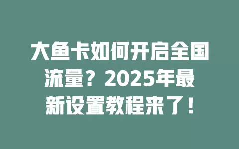 大鱼卡如何开启全国流量？2025年最新设置教程来了！