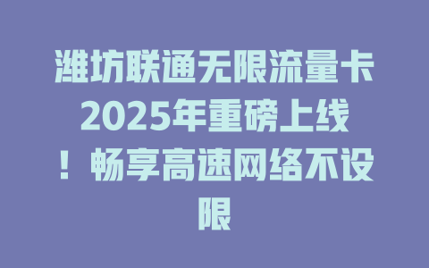 潍坊联通无限流量卡2025年重磅上线！畅享高速网络不设限