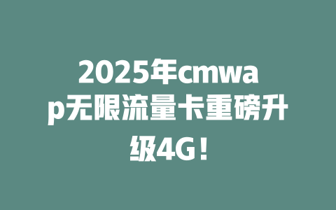 2025年cmwap无限流量卡重磅升级4G！